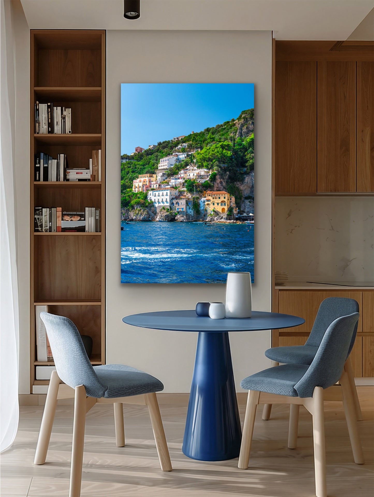 Amalfi coast bay with cliffside town Italy