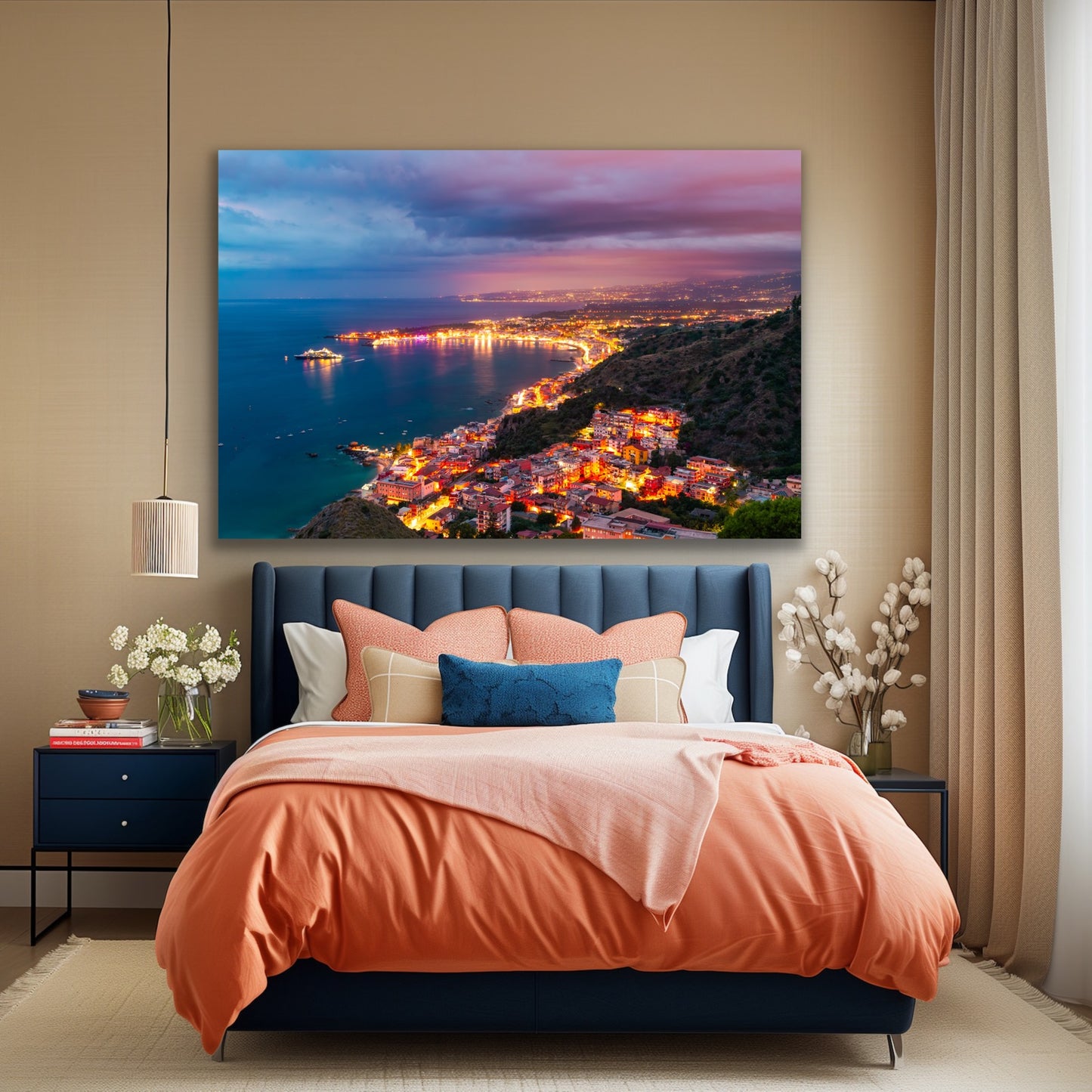 Taormina Sicily blue hour lights Italy
