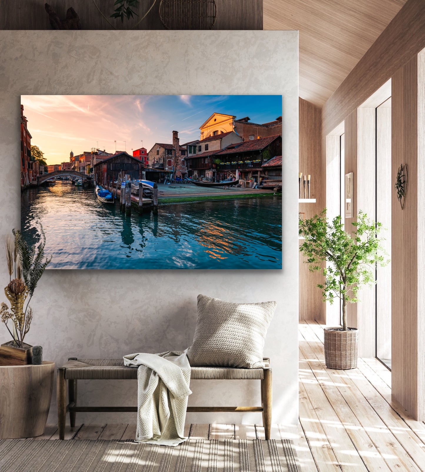 Venice gondola yard sunset Italy