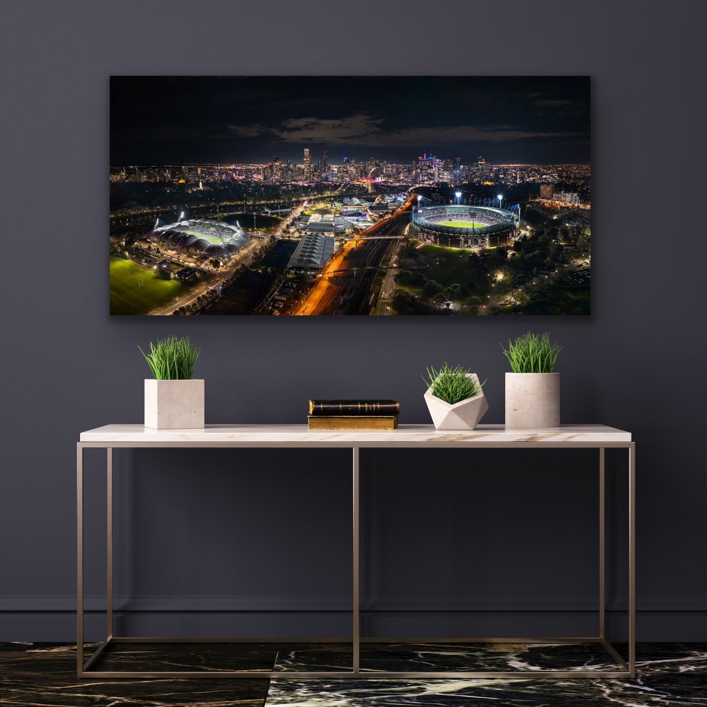 Melbourne city night MCG and Melbourne Park