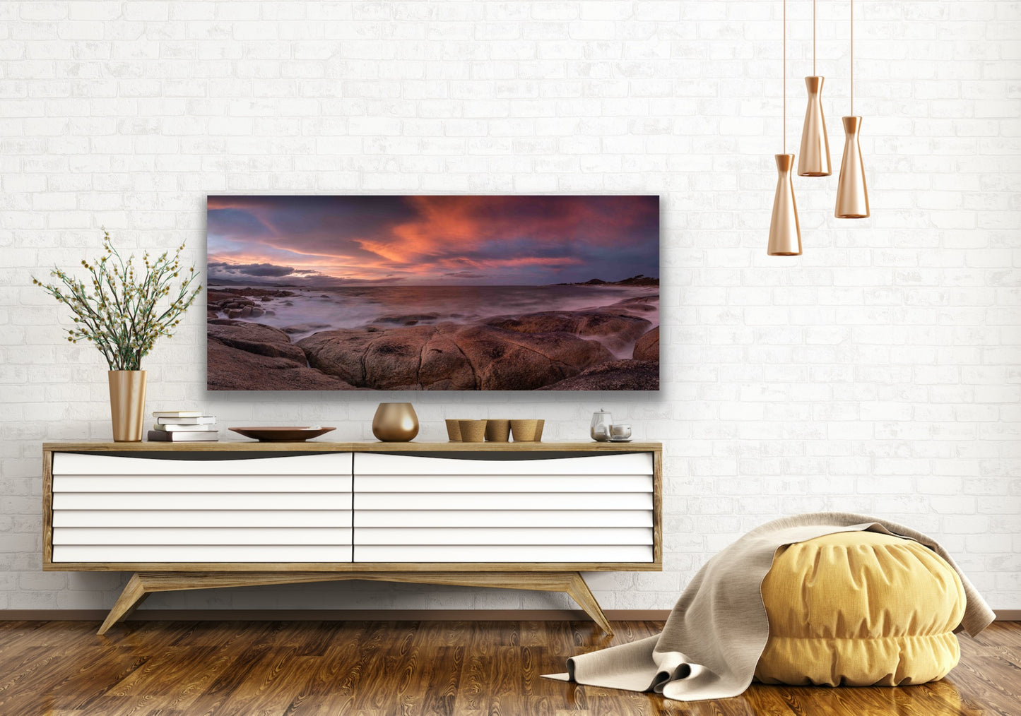 Tasmania Bicheno beach sunset panorama