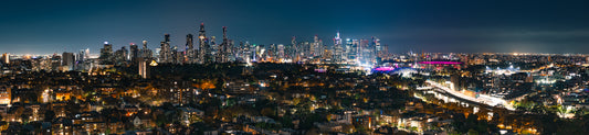 Melbourne night city skyline panorama