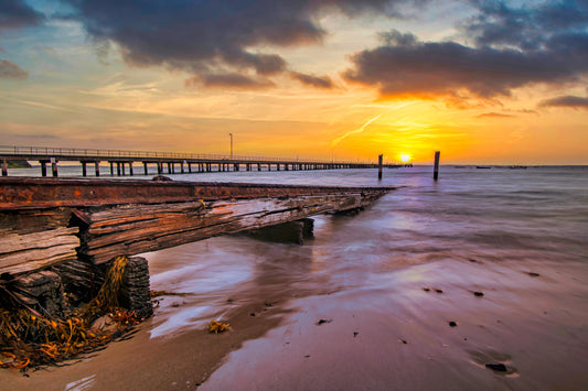 Flinders beach pier Victoria sunset