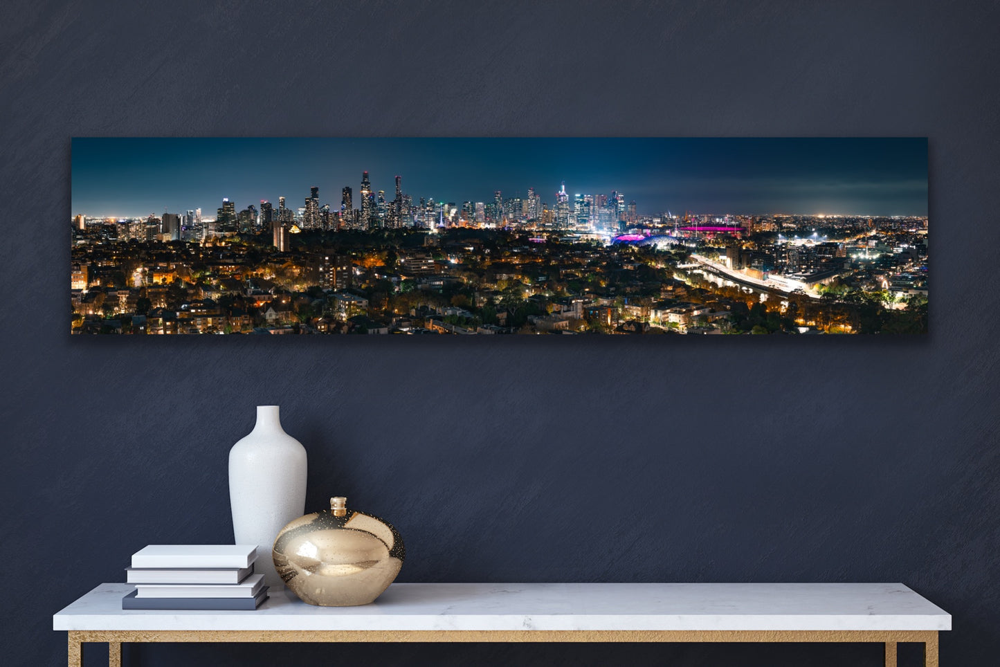 Melbourne night city skyline panorama