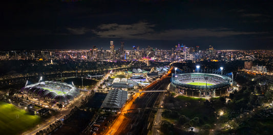 Melbourne city night MCG and Melbourne Park