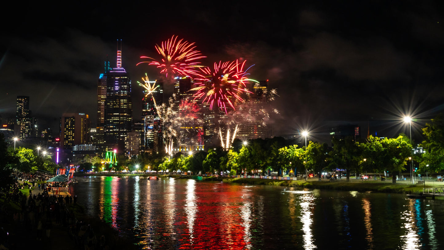 Melbourne city fireworks Moomba 2023