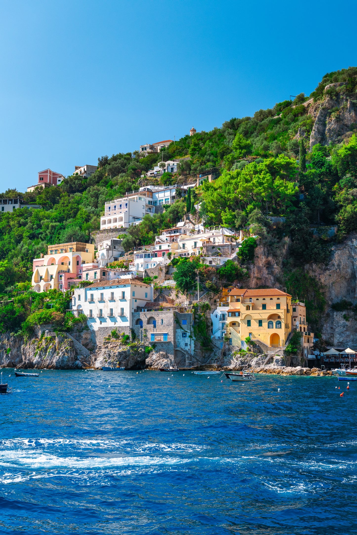 Amalfi coast bay with cliffside town Italy