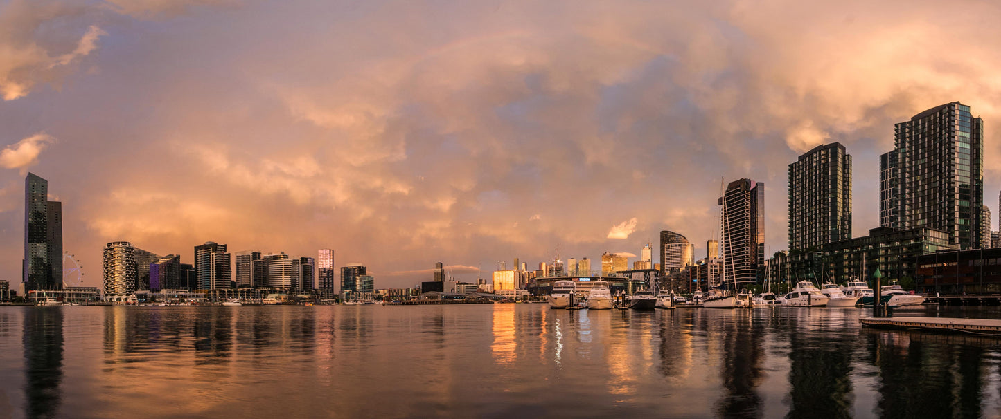 Docklands marina sunset panorama