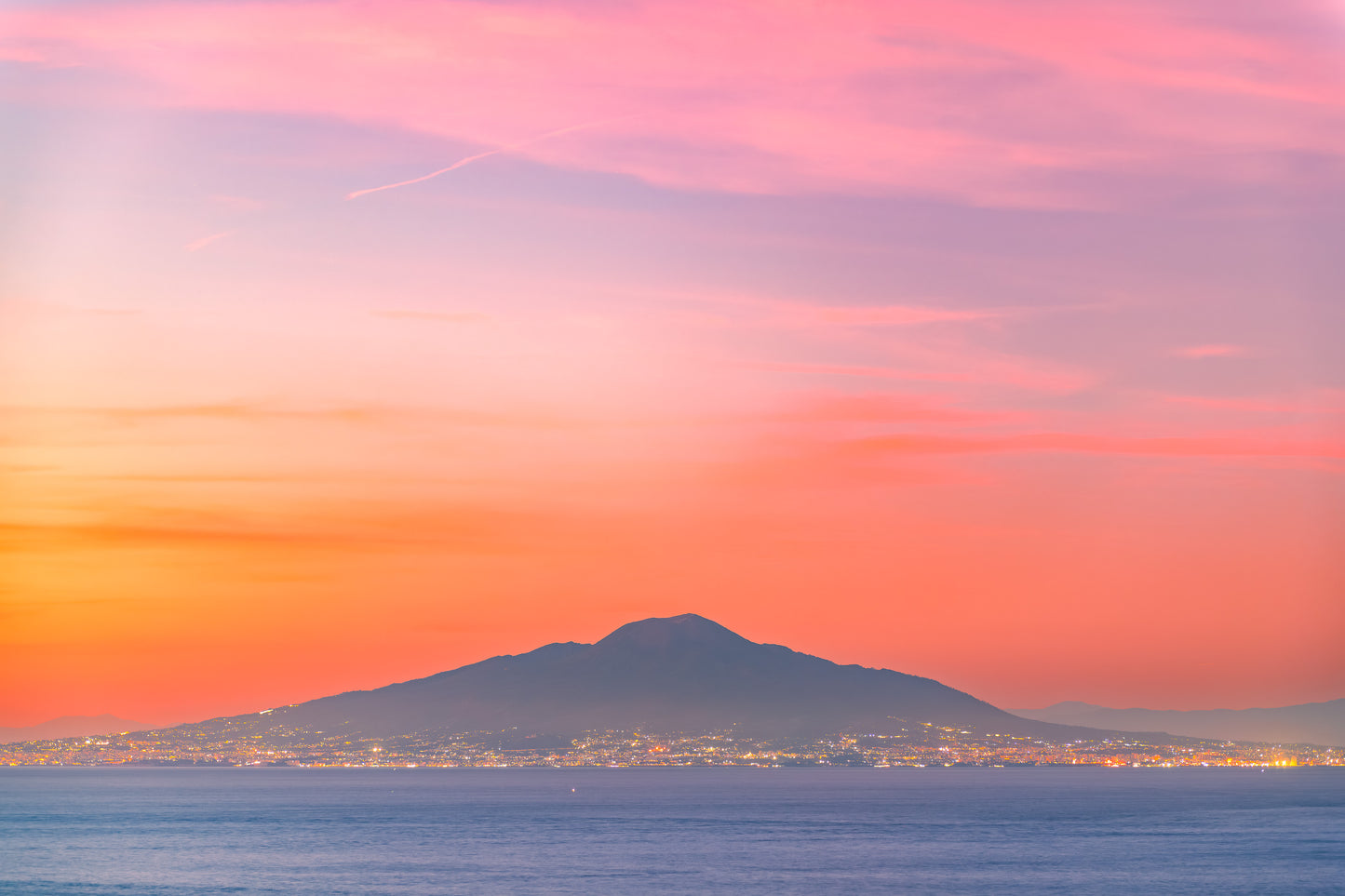 Mount Vesuvius golden hour sunset from Sorrento Italy