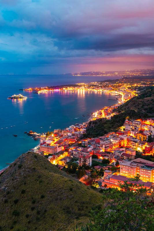 Taormina Sicily blue hour lights portrait Italy