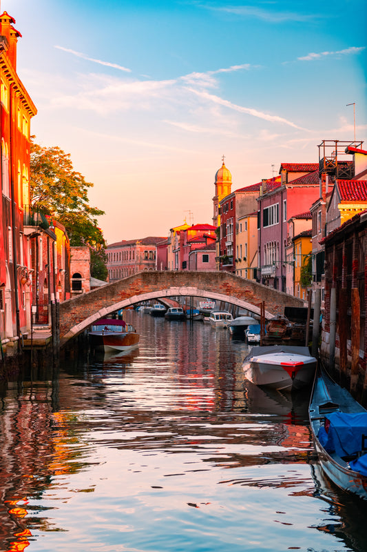 Venice canal bridge golden hour Italy