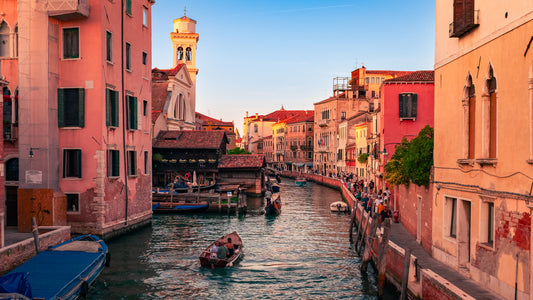 Venice canal gondola sunset Italy