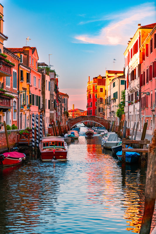 Venice canal local boats Italy