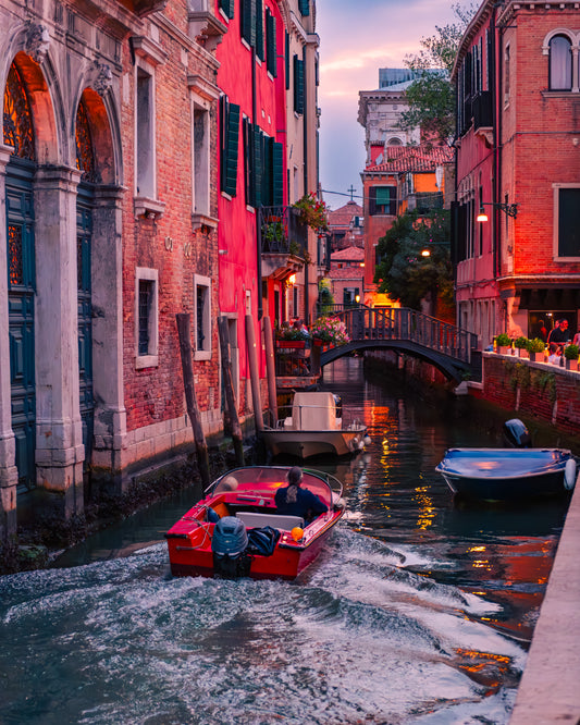 Venice canal evening local boat Italy