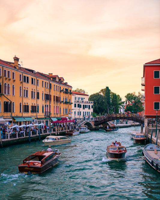 Venice water taxis sunset Italy