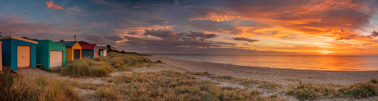 Chelsea beach boxes sunset