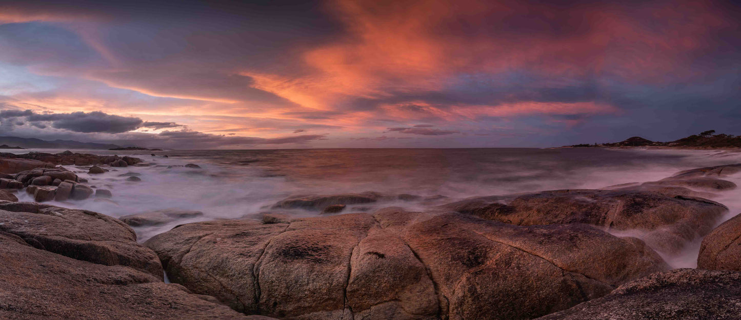 Tasmania Bicheno beach sunset panorama